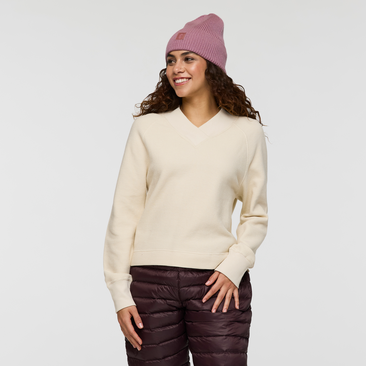 Atajo Long-Sleeve Waffle V-Neck - Women's - Cream - US 4950