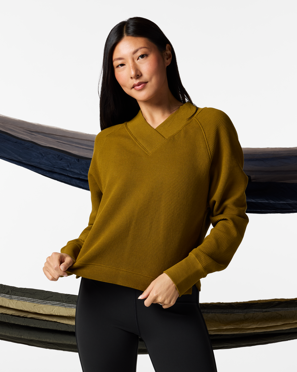 Atajo Long-Sleeve Waffle V-Neck - Women's - Log Cabin - US 2784