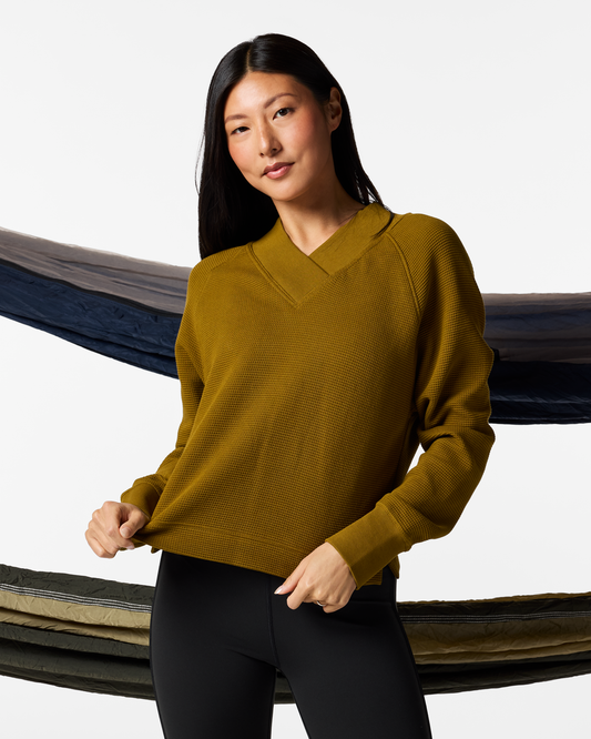 Atajo Long-Sleeve Waffle V-Neck - Women's - Log Cabin - US 2784