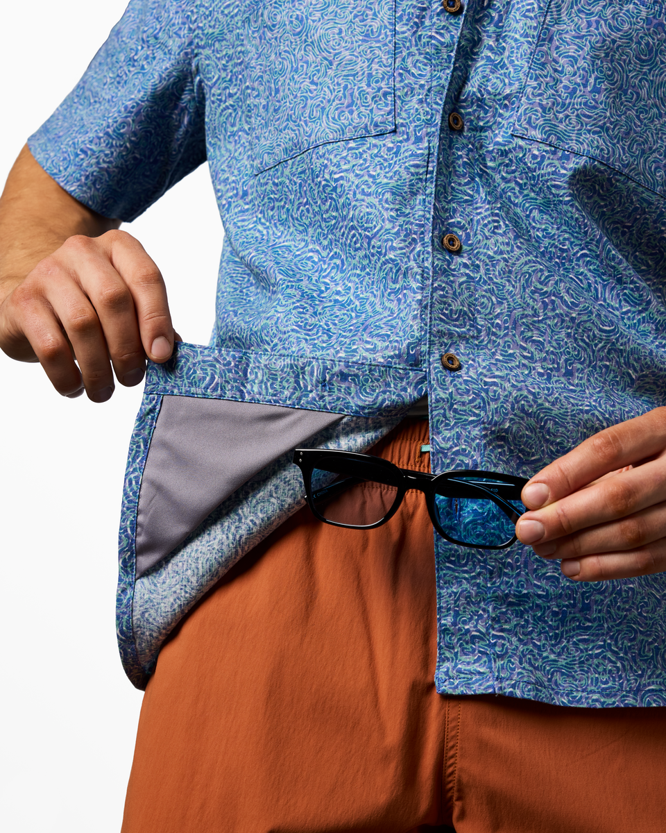 Afuera Button Up Shirt - Print - Men's - Cenotes Azure - US 8469