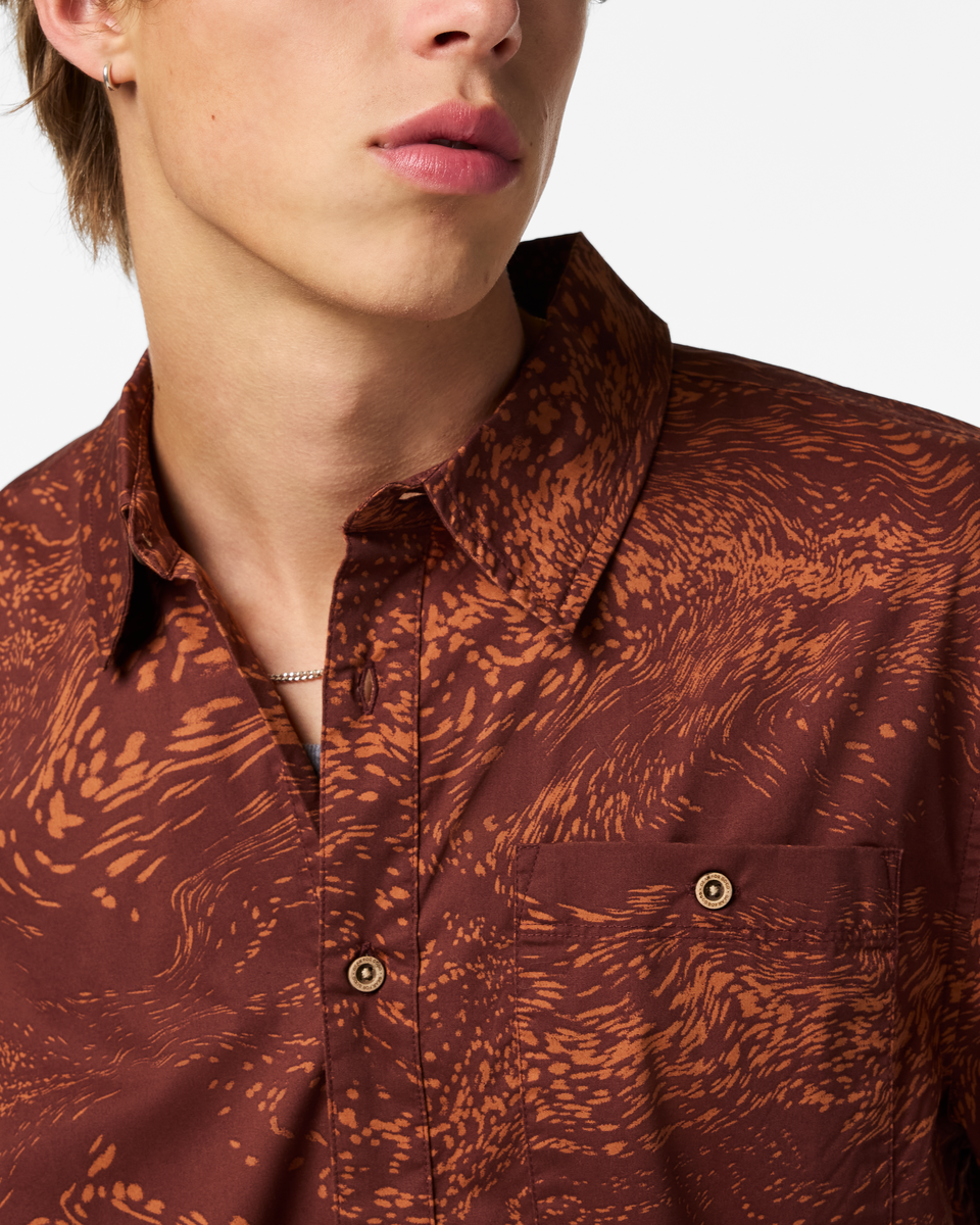 Estival Button Up Shirt - Print - Men's - Waves Sepia - US 5901