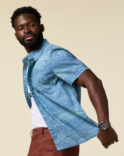 Estival Button Up Shirt - Print - Men's - Waves Steel Blue - US 7412