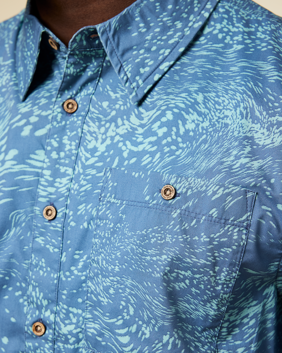 Estival Button Up Shirt - Print - Men's - Waves Steel Blue - US 7412
